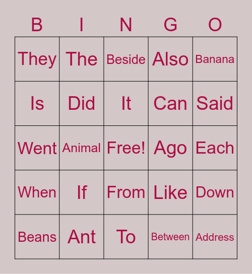 Sight Words List 2 Bingo Card