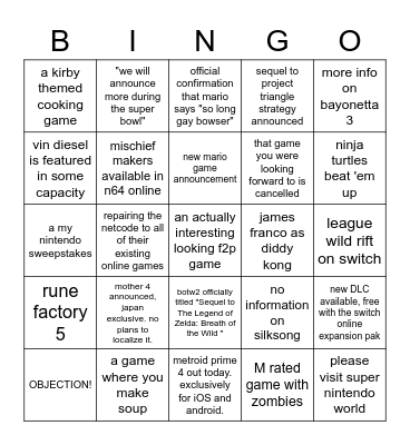 direct Bingo Card