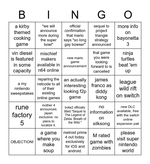 direct Bingo Card