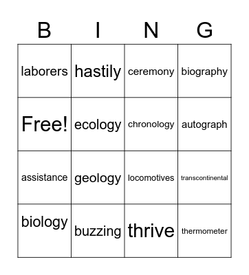 4th - Week 6 Bingo Card