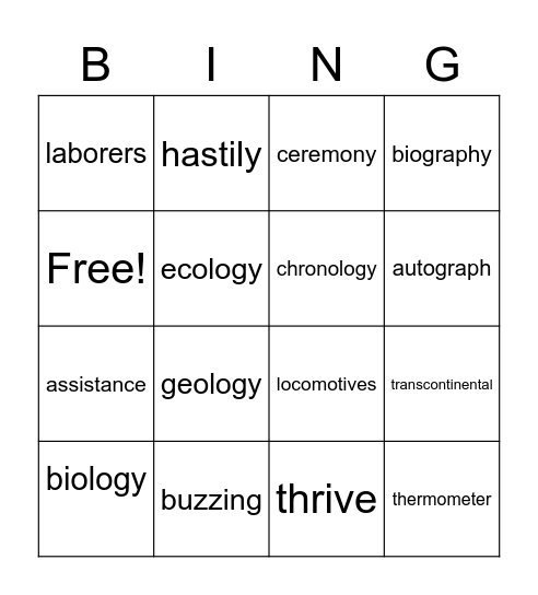 4th - Week 6 Bingo Card
