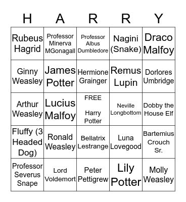 Harry Potter Bingo Card