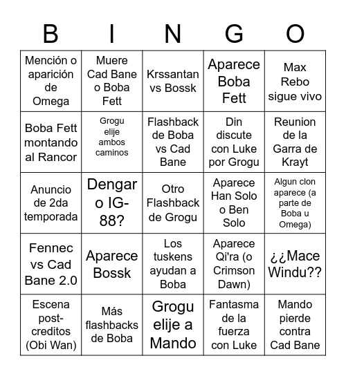 EPISODIO FINAL DE BOBA FETT Bingo Card