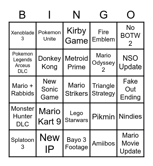 NINTENDO DIRECT BINGO Card