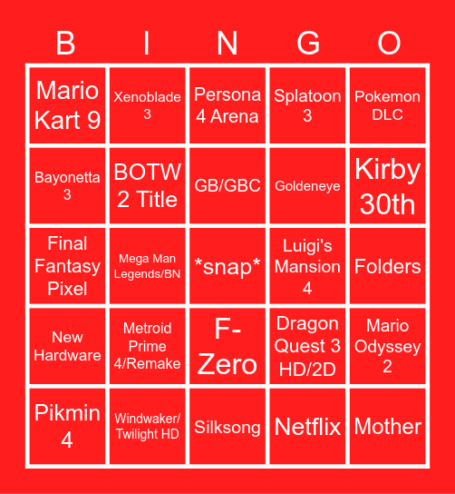 Nintendo Direct 02/09/22 Bingo Card