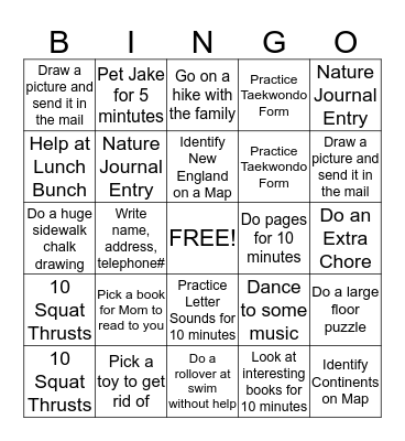 Simon's Bingo Card