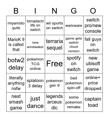 Outlandish Nintendo Direct Bingo Card