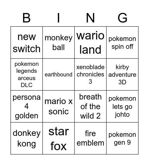 Un Bing Bingo Card