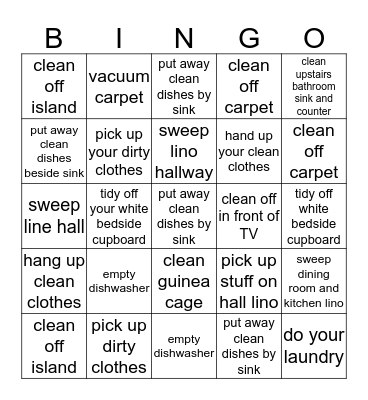Melissa chore chart July 20-26 Bingo Card