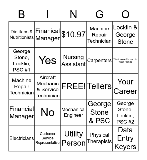 Career Pathways Bingo Card