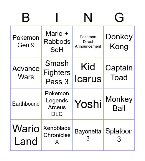 Mailow Bingo Card