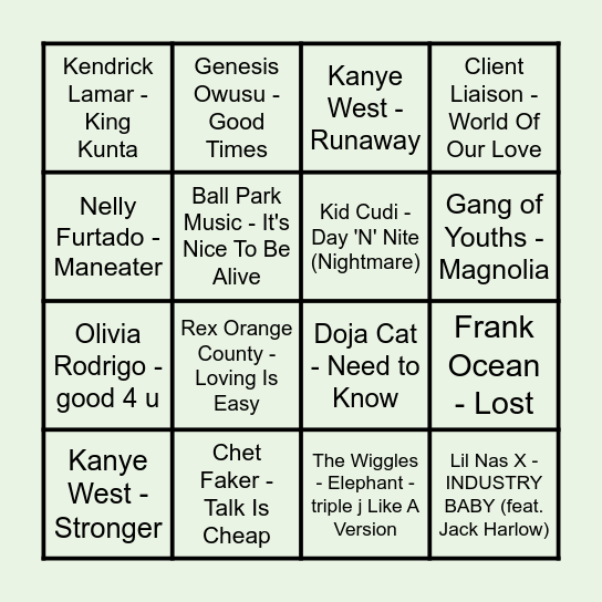 Prince Bingo - Round 2 Bingo Card