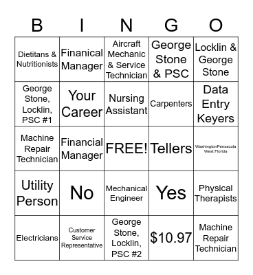 Career Pathways Bingo Card