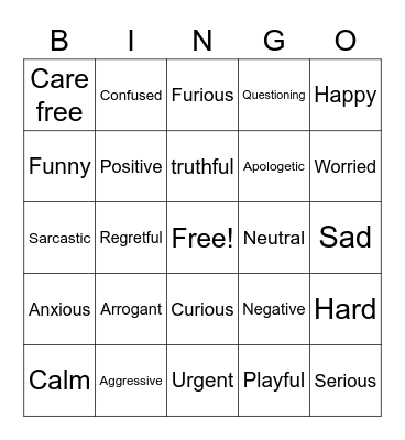 Tone Bingo Card