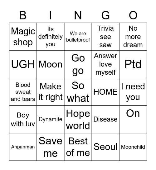 @Glowarmyx Bingo Card