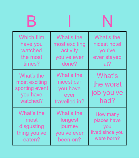 Present Perfect Questions Bingo Card