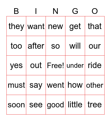 sight words level C Bingo Card