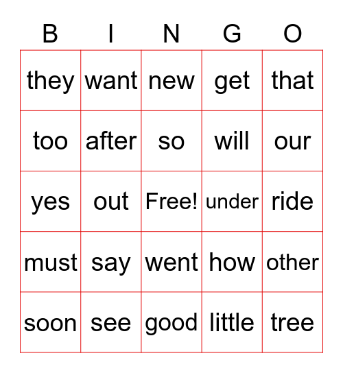 sight words level C Bingo Card