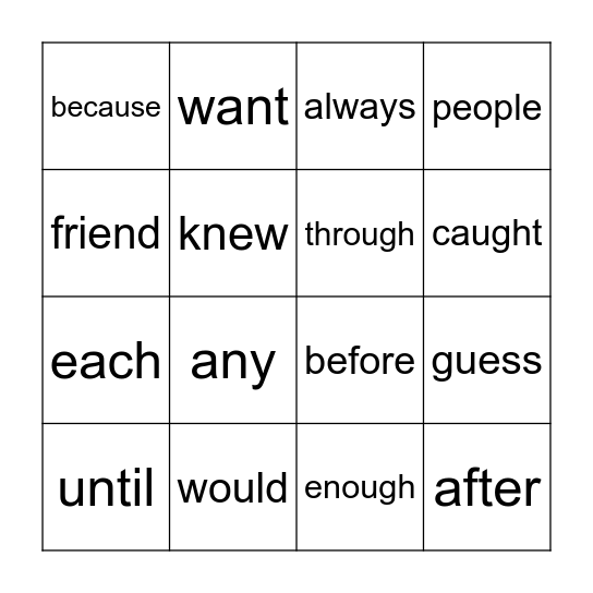 Lesson #108 Bingo Card