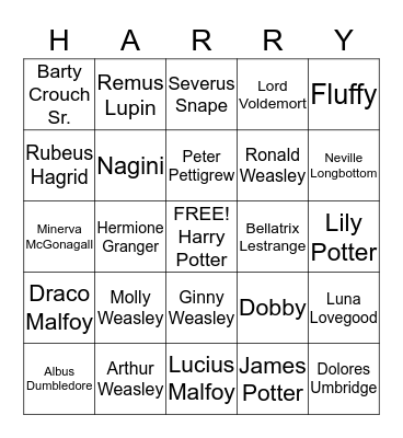 Harry Potter Bingo Card