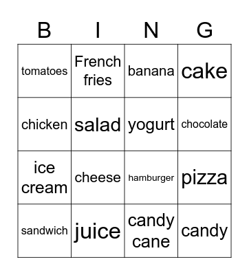 Food Bingo Card