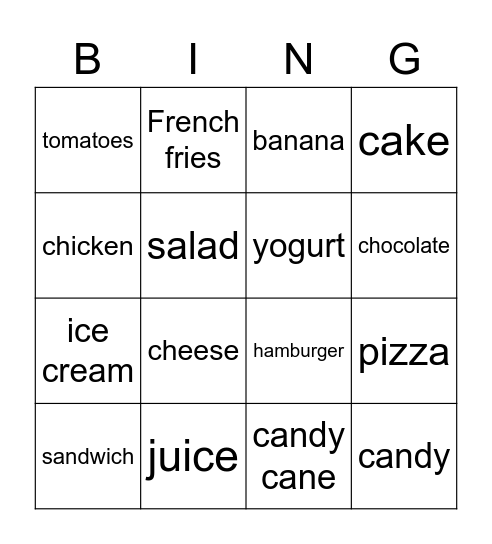 Food Bingo Card