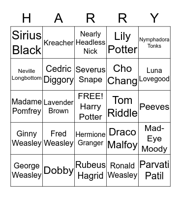 Harry Potter Bingo Card