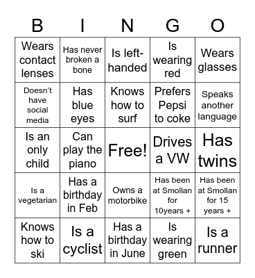 Getting to know you BINGO Card