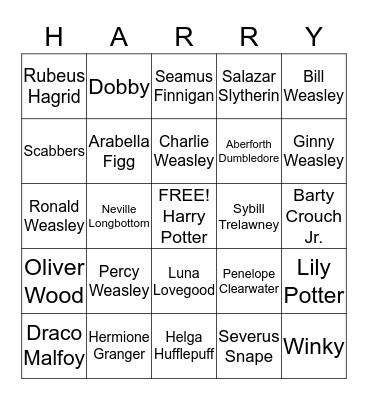 Harry Potter Bingo Card