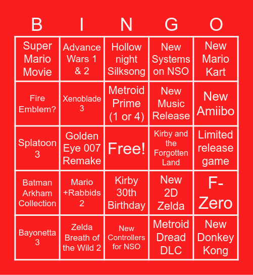 Nintendo Direct Feb. 9 2022 Bingo Card