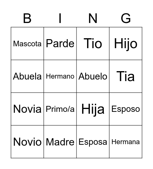 Familia Bingo Card