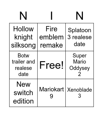 Nintendo Direct February 2022 Bingo Card