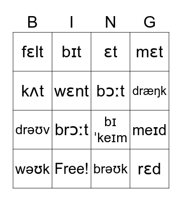 Irregular verbs Bingo Card