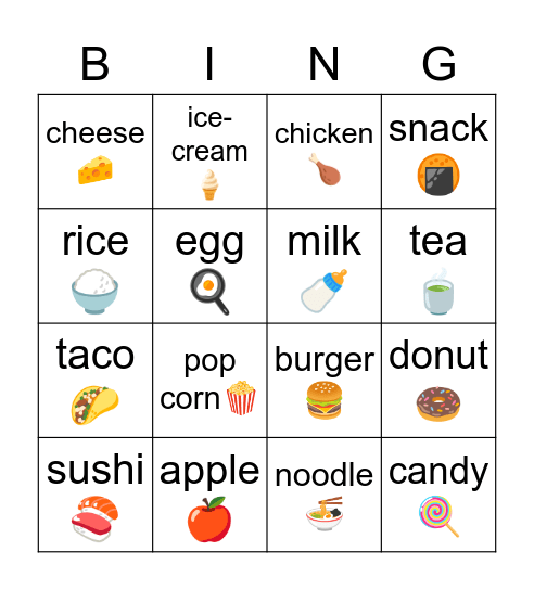 foodie Bingo Card