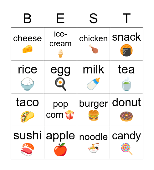foodie Bingo Card