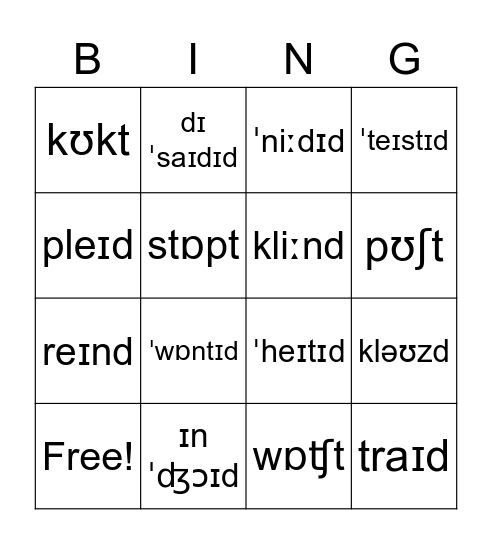 regular verbs Bingo Card