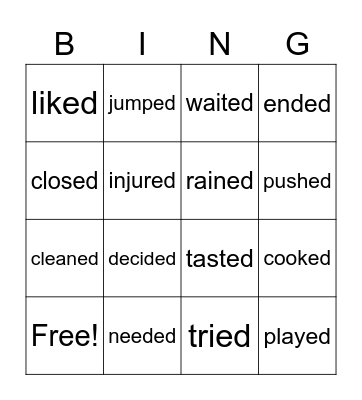 regular verbs Bingo Card