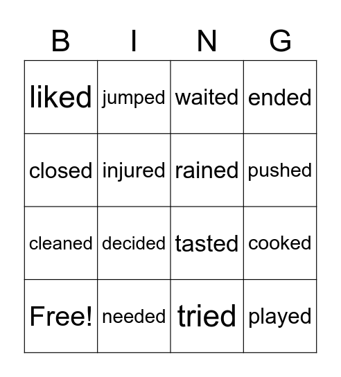 regular verbs Bingo Card