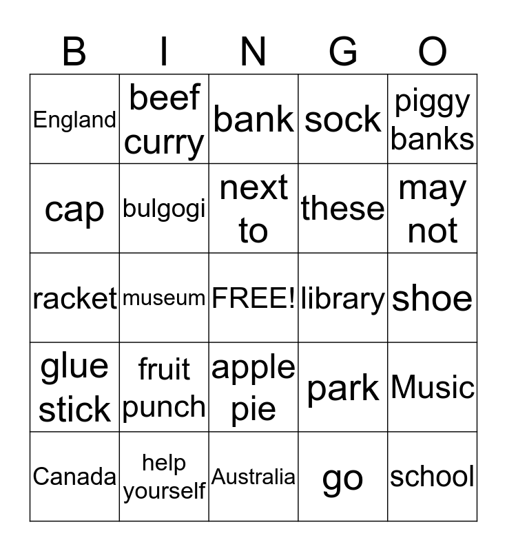 5th grade Bingo Card