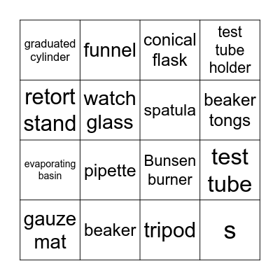 Science equipment Bingo Card