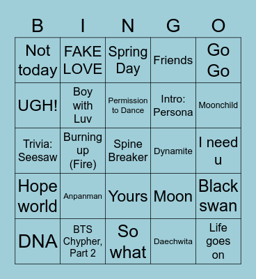 BTS Bingo Card