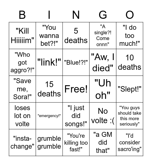 VM's Dynamis Bingo Card