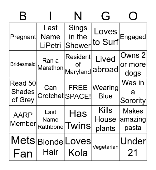 Pam's Shower Bingo! Bingo Card