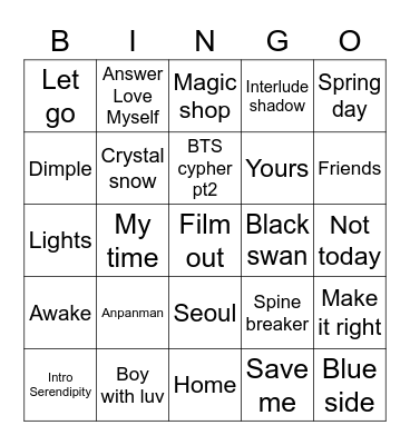 @bts_dhf Bingo Card