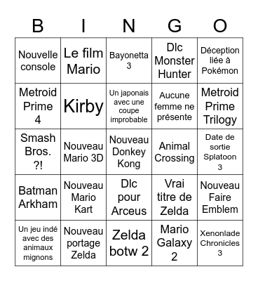 Nintendo Direct 9/2 Bingo Card