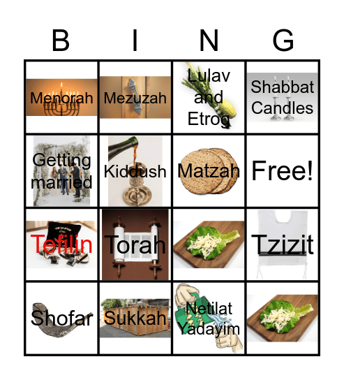 Mitzvot and Brachot Bingo Card