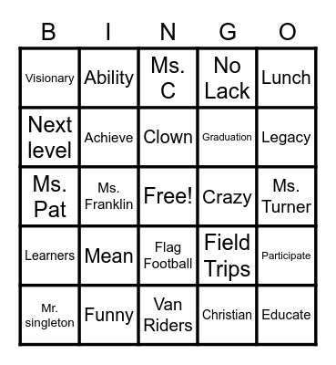 LEGACY PREP BINGO Card