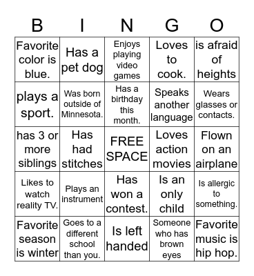 Find Someone Who.... Bingo Card