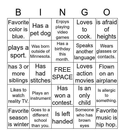 Find Someone Who.... Bingo Card