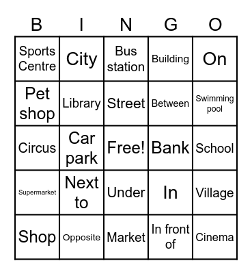 THE CITY & PREPOSITIONS Bingo Card